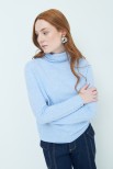 MAGLIA COLLO ALTO MISTO CASHMERE CELESTE